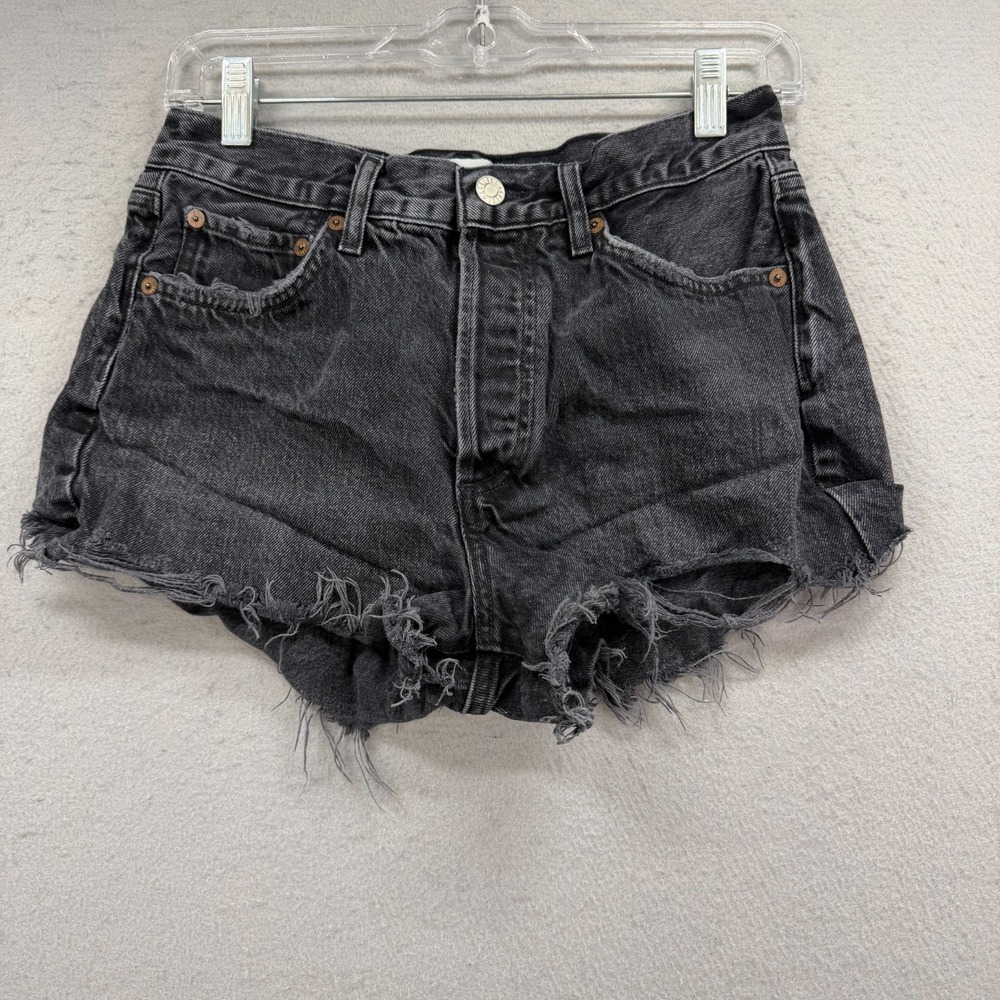 AGOLDE Parker Black Denim Shorts Womens 25 Jorts Raw Frayed Hem Organic‎ Cotton
